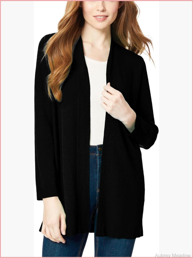 Open Front Cardigan With Ribbed Placket - Women's Sweater